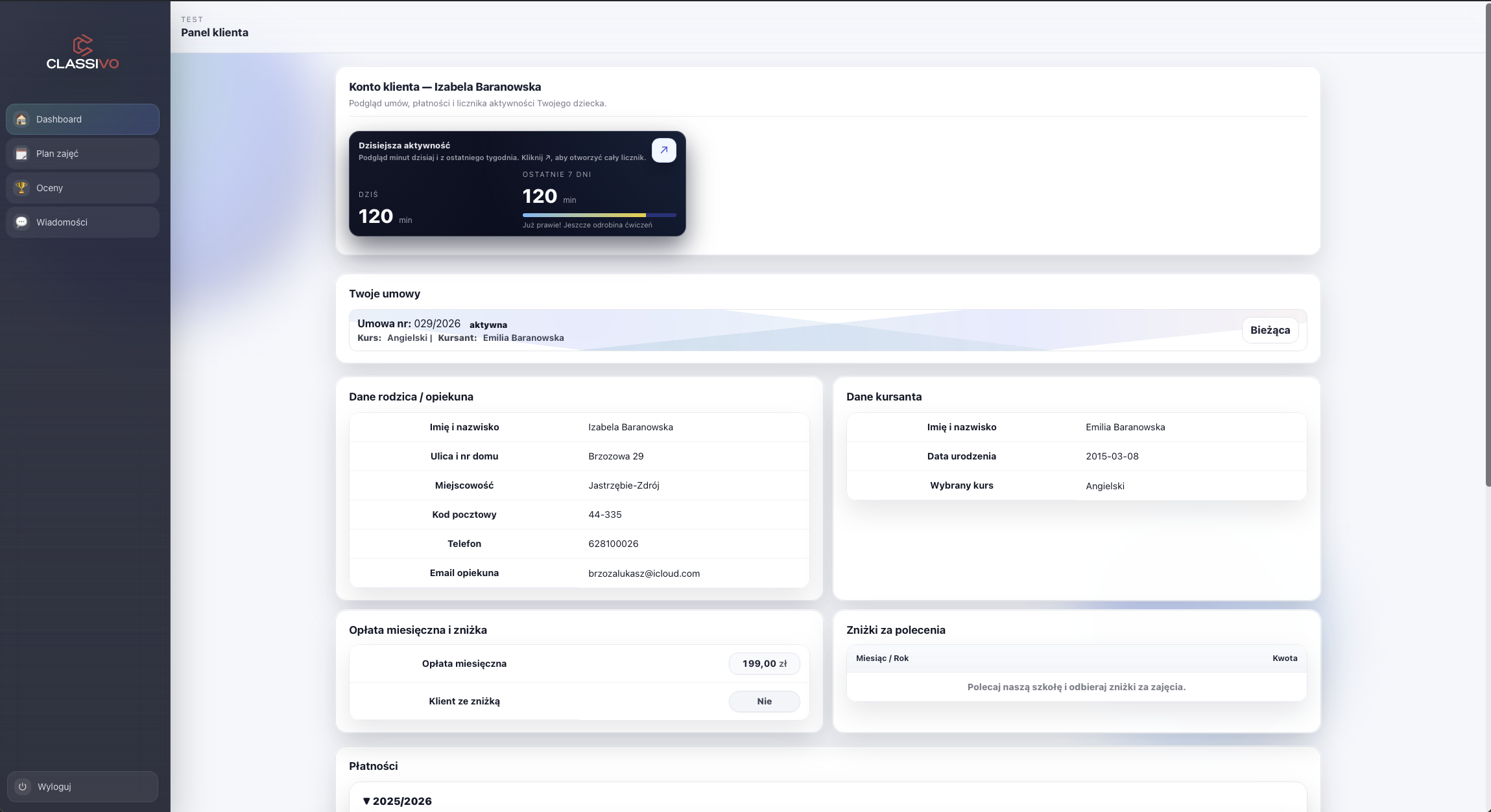 Panel rodzica i instruktora w systemie Tuntievo